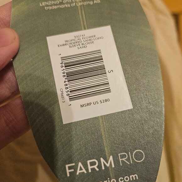 Farm Rio Sand Tropical Flower Embroidered LENZING™ ECOVERO™ Euroflax™ Blouse - Picture 3 of 3